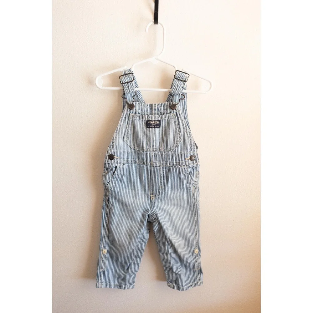 OshKosh Bgosh Hickory Stripe Denim Overalls Kids Vestbak Vintage Style